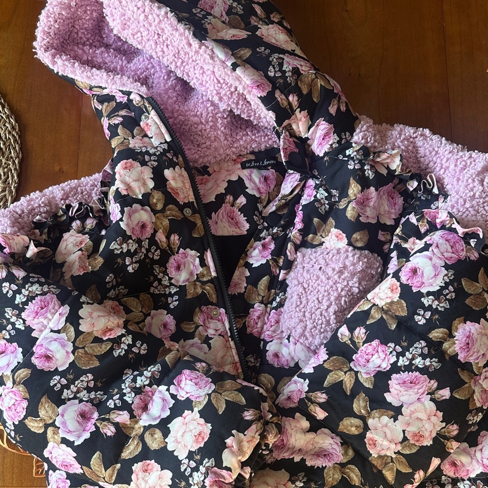 For Love And Lemons Black Floral Jacket with Pink Lining